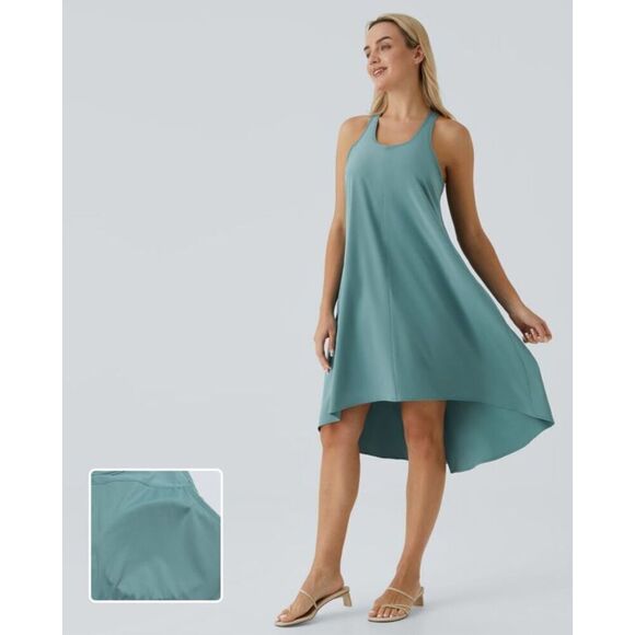 $55 Halara Backless Racerback Side Pocket High Low Flowy Midi Quick Dry Casual D - Picture 1 of 7